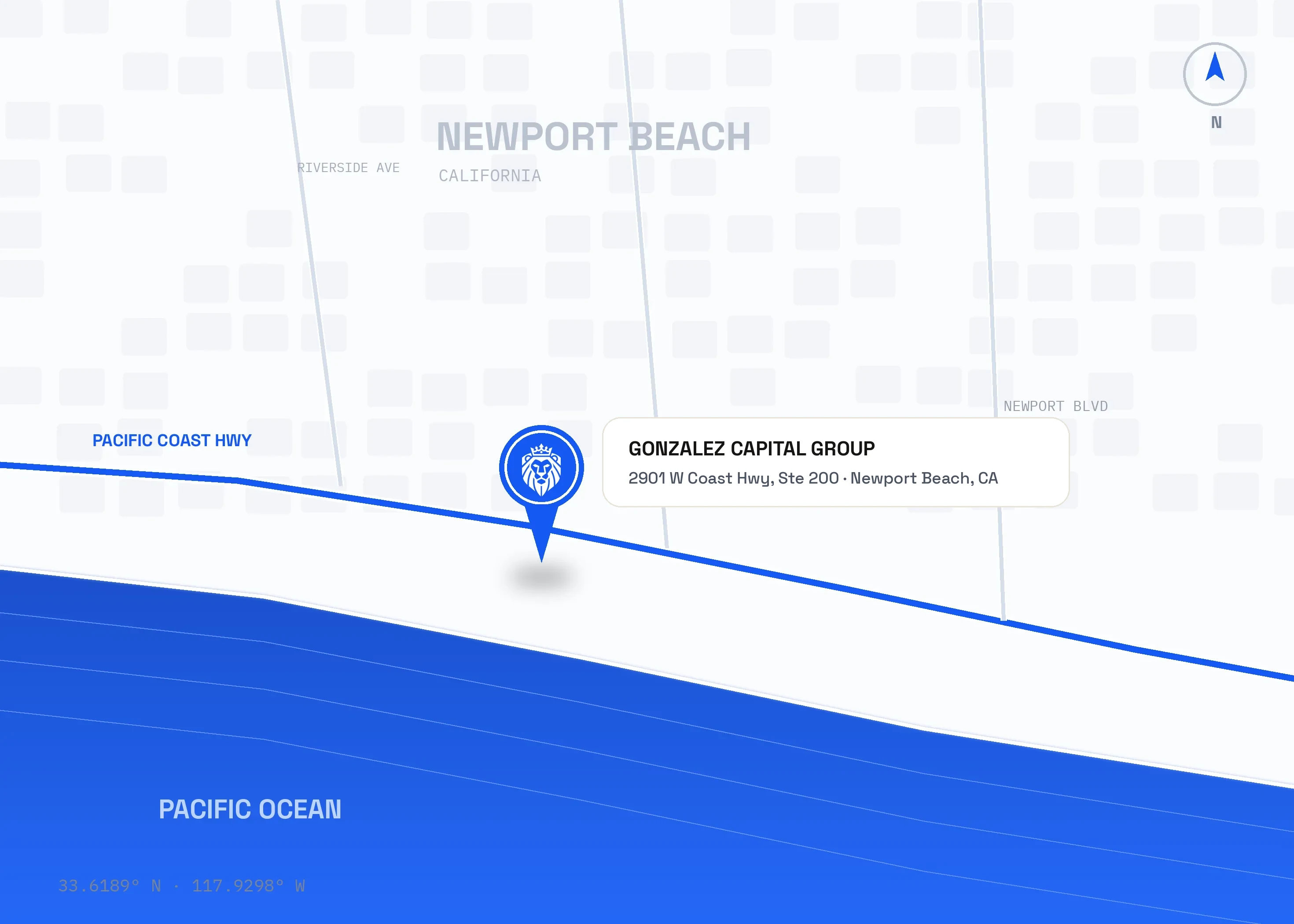 Map of the GCG office at 2901 West Coast Hwy, Newport Beach